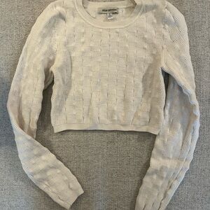 Urban Outfitters Cream Textured Cropped Knit Sweater